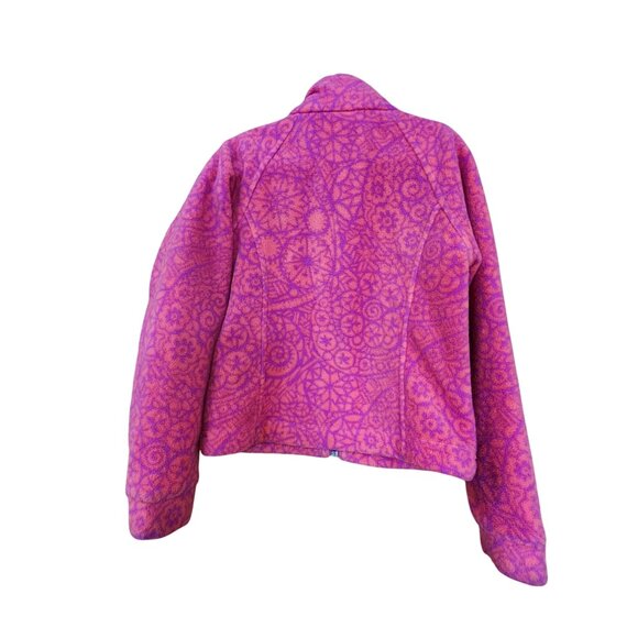 Columbia Girls XS Full-Zip Fleece Jacket Pink/Orange Pattern Warm Outdoor Wear - Picture 2 of 3